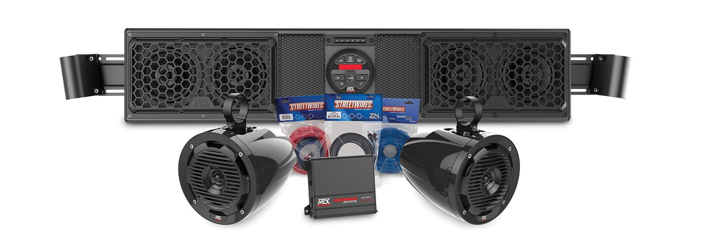 Can-Am Maverick Bluetooth Overhead Audio Sound Bar with 2-Channel Amplifier and 2 Roll Cage Speaker System