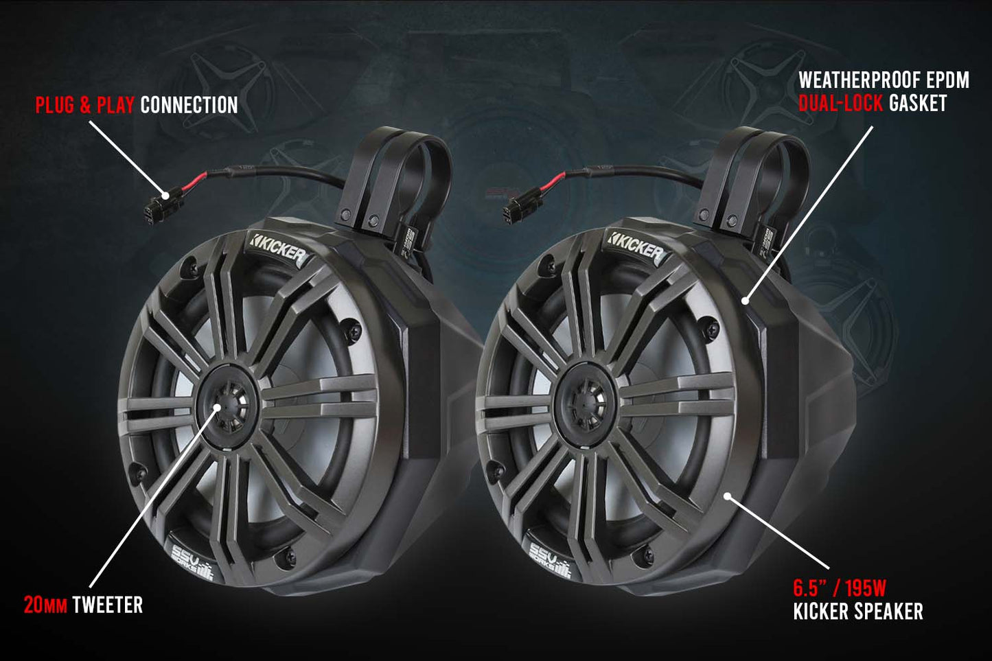 2019-2022 Polaris RZR Kicker 2-Speaker Cage-Mounted Plug-&-Play System for Ride Command