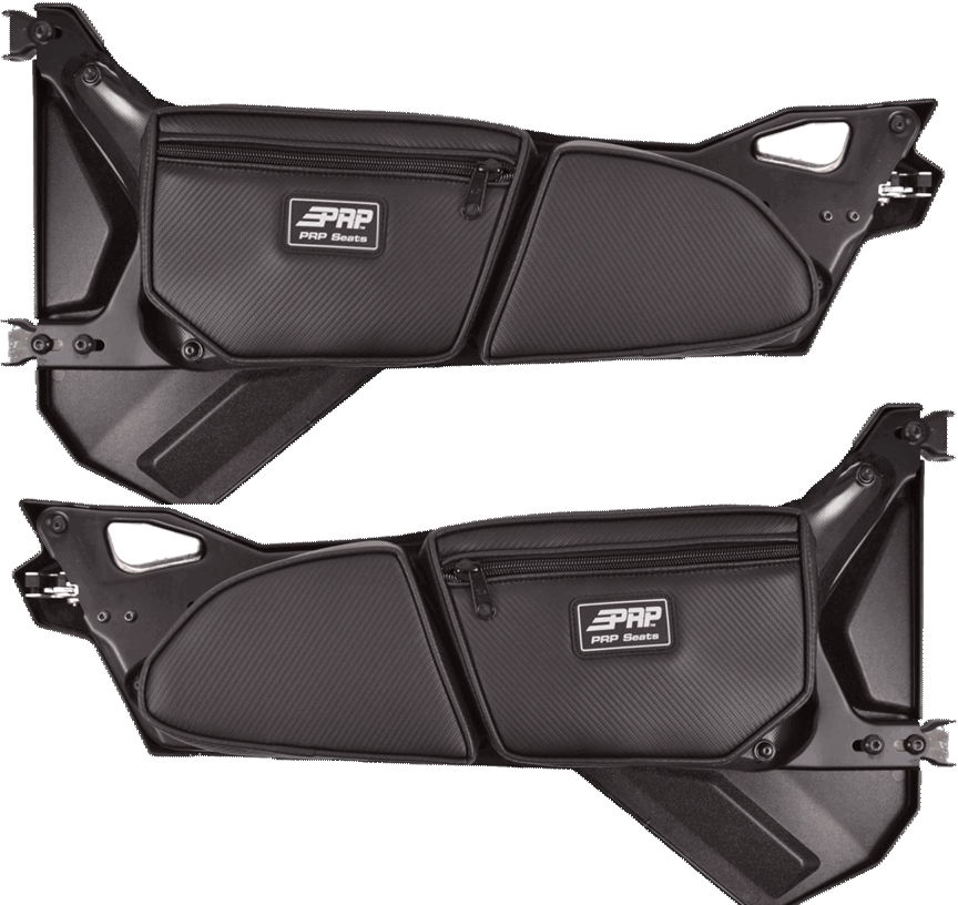 Polaris RZR PRP Stock Front Door Bags with Knee Pad - Black Carbon Fiber Vinyl (PAIR)